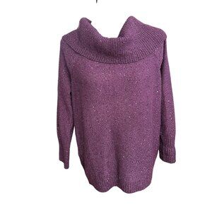 Chico's Sweater Size 1 M Purple Cowl Turtleneck Pullover Touch of Sparkle